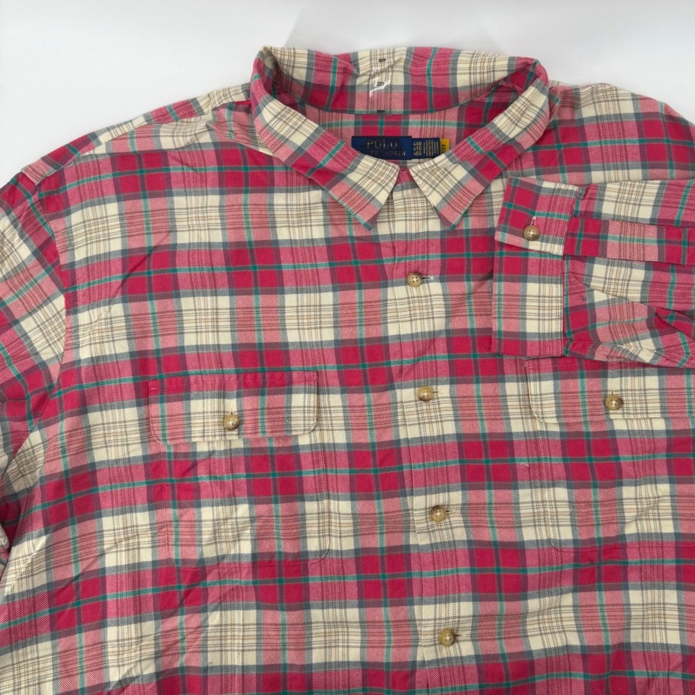 Polo Ralph Lauren Button Down Mens 4XB Red Plaid 2 pocket loop collar work Shirt